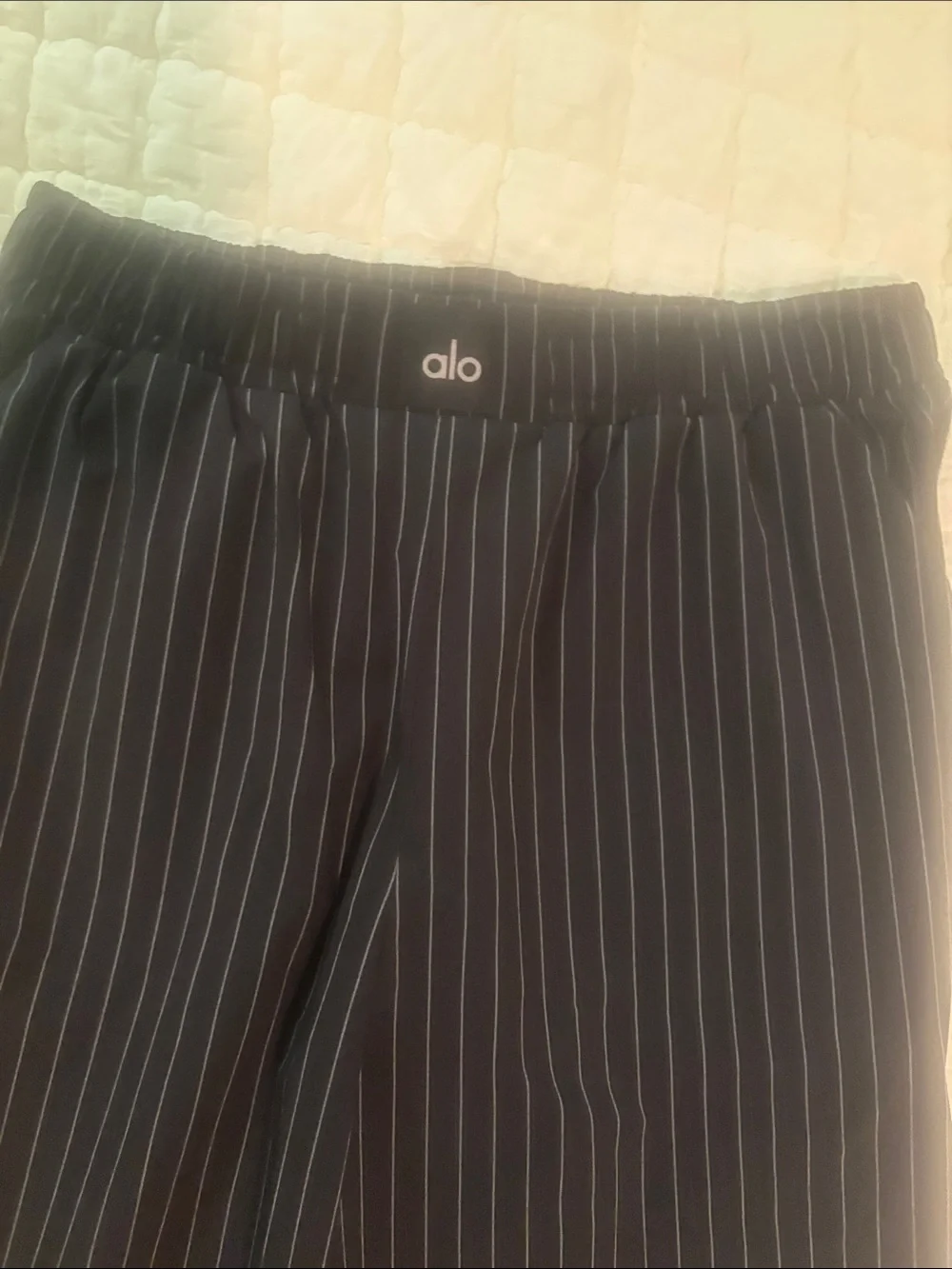 ALO Yoga Women’s Black Pinstripe Wide-Leg suit up trouser